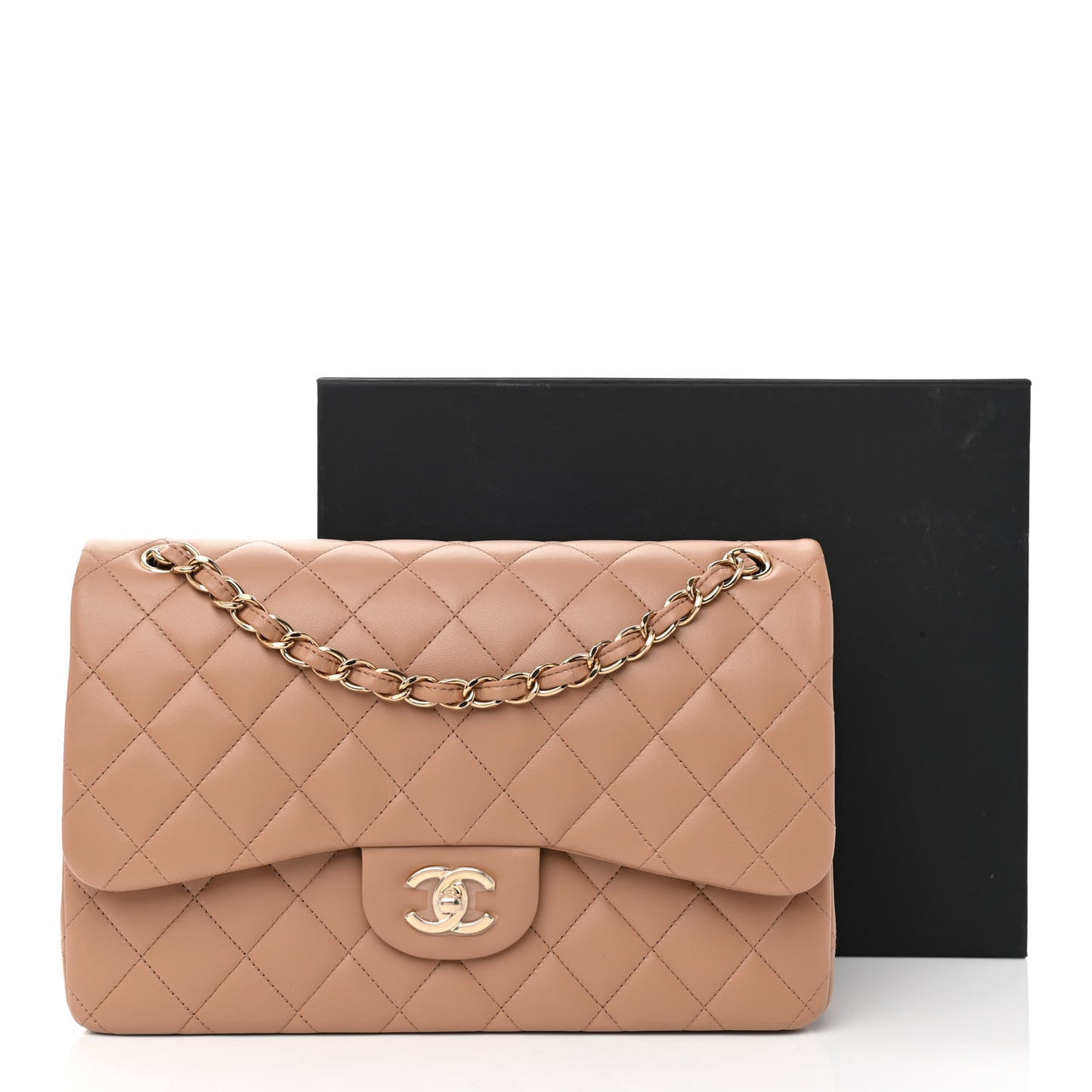 Lambskin Quilted Jumbo Double Flap Dark Beige