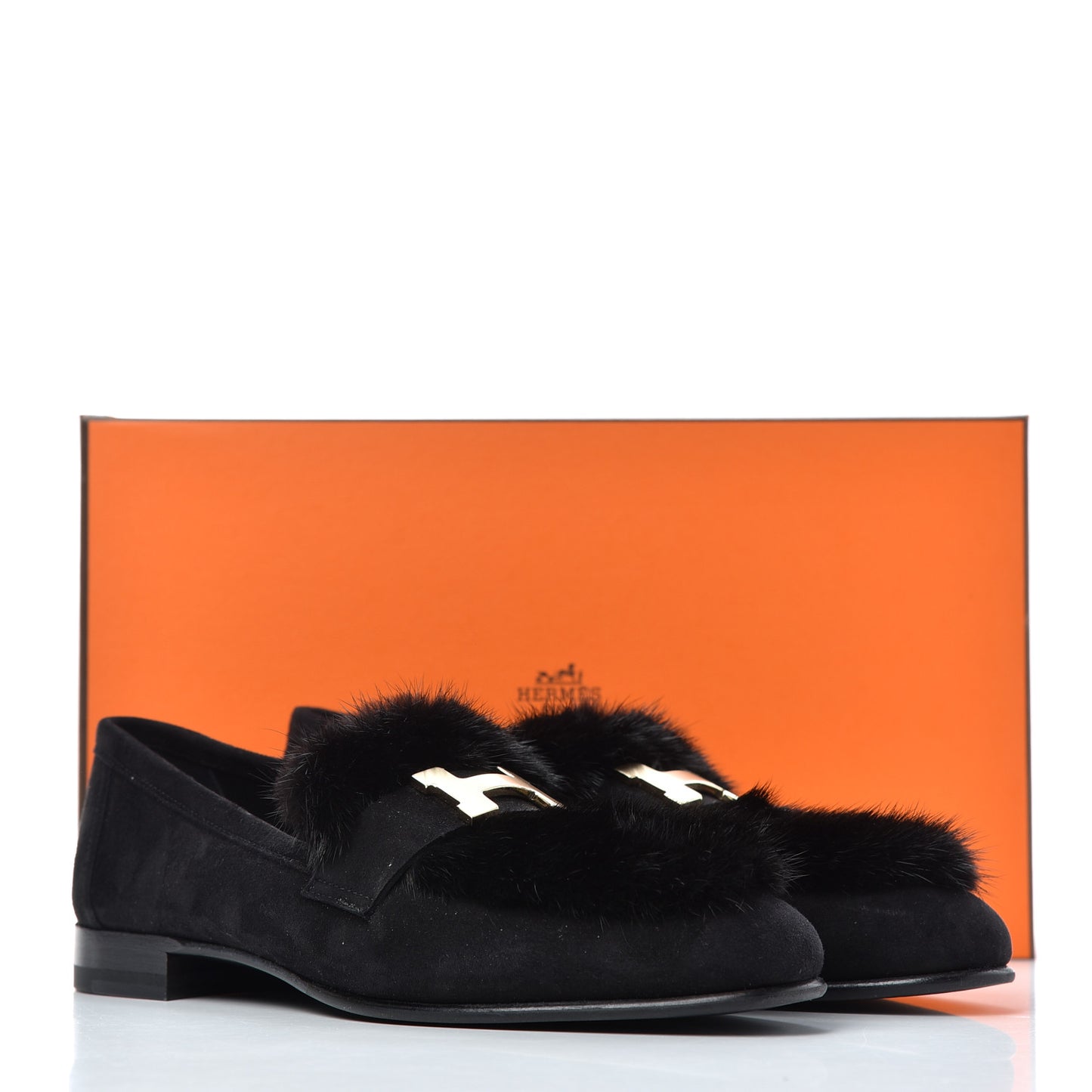 Mink Fur Suede Goatskin Paris Loafers 35 Black