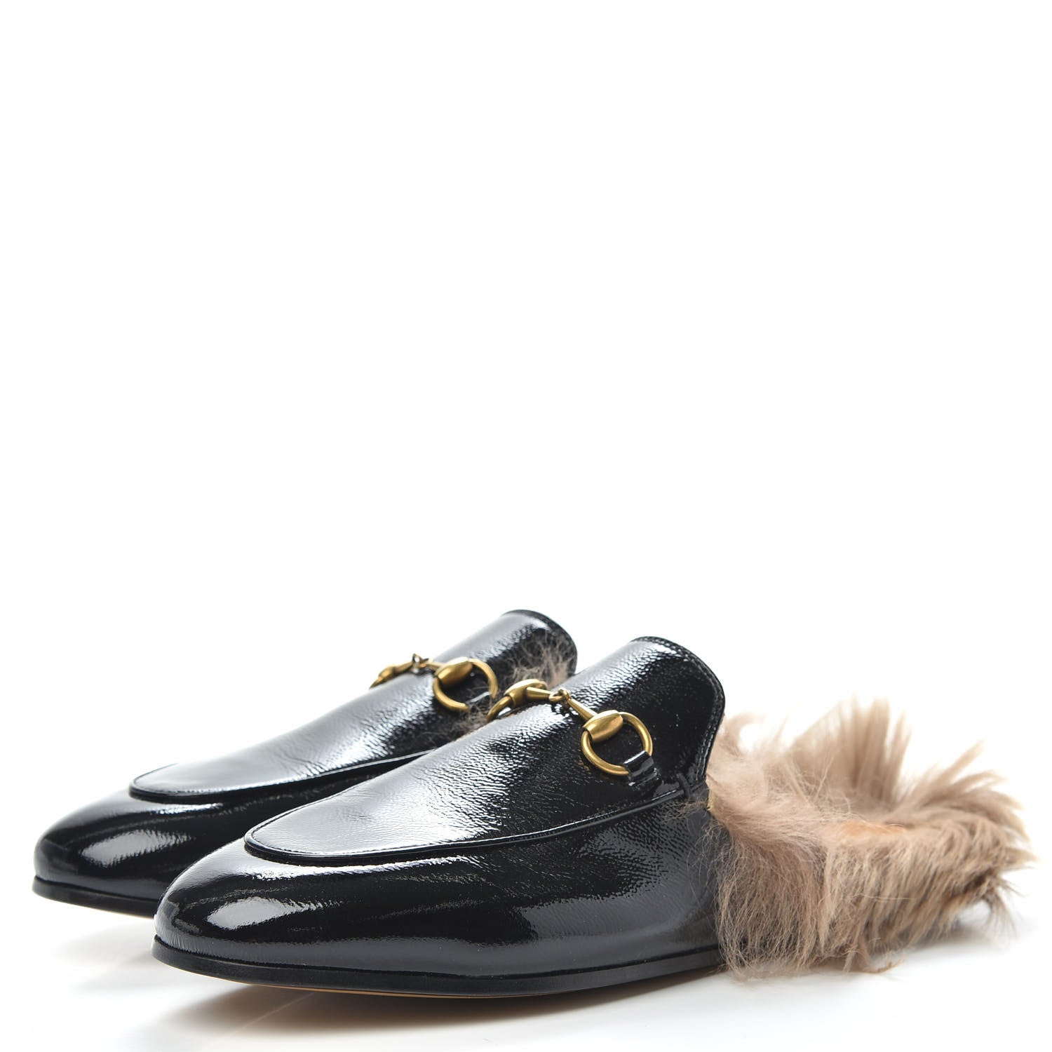 Gucci Patent Fur Womens Princetown Slippers 37.5 Black 3 of 7