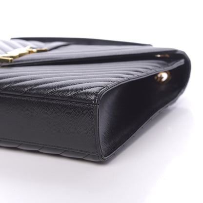 Saint Laurent Grain De Poudre Matelasse Chevron Large Monogram Satchel Black 8 of 9