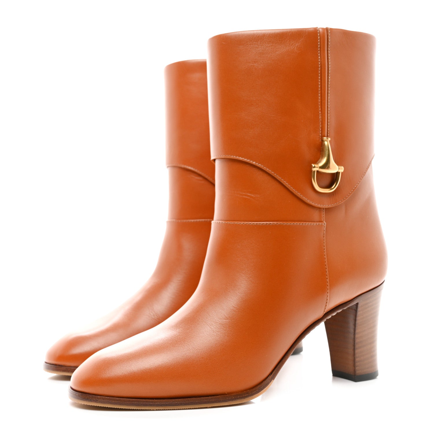 Gucci Calfskin Horsebit Elizabeth Ankle Boots 39.5 Cognac 3 of 12