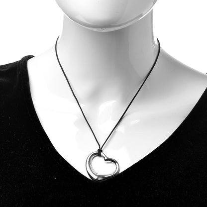 Tiffany Sterling Silver 36mm Elsa Peretti Open Heart Pendant Cord Necklace 2 of 6