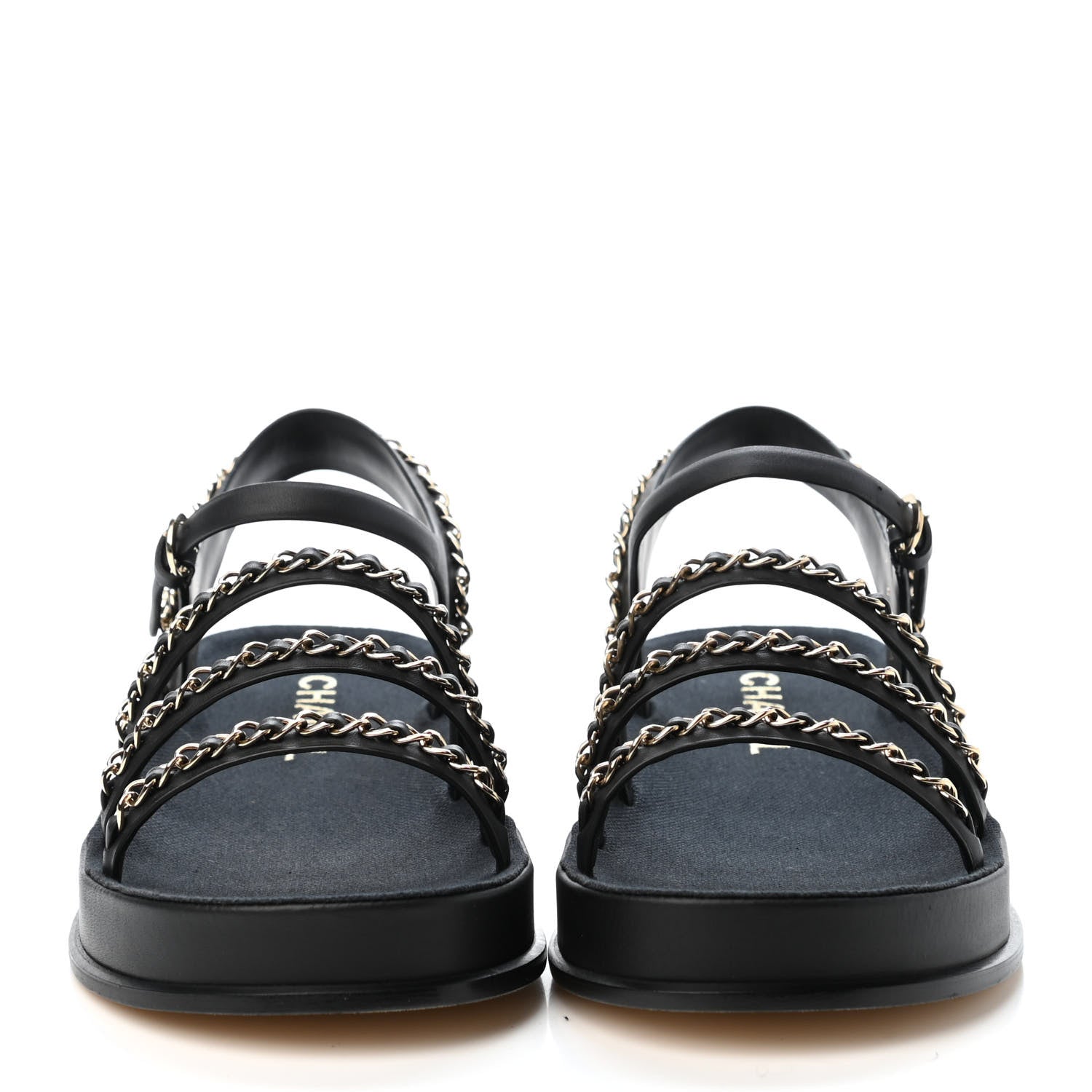 Chanel Calfskin Chain Platform Sandals 40 Black 2 of 4