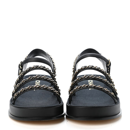 Chanel Calfskin Chain Platform Sandals 40 Black 2 of 4