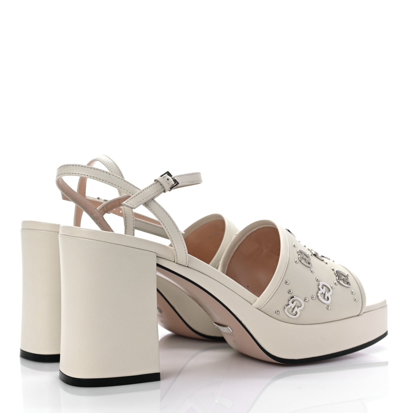 Malaga Kid Interlocking G Studs 25/85mm Platform Sandals 41 Mystic White
