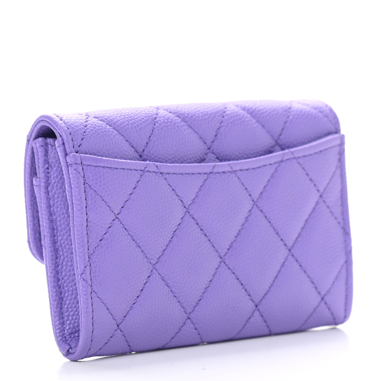 Caviar Quilted Flap Card Holder Wallet Purple