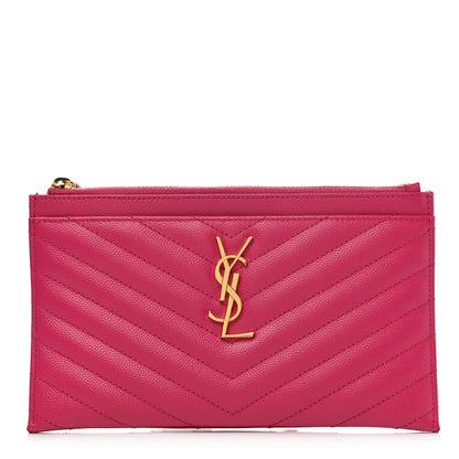 Saint Laurent Grain De Poudre Chevron Monogram Bill Pouch Fresh Fuxia 1 of 8