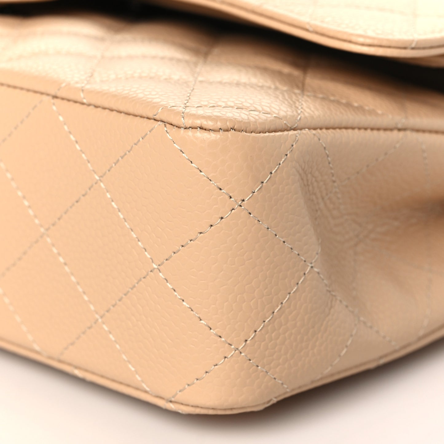 Caviar Quilted Medium Double Flap Beige