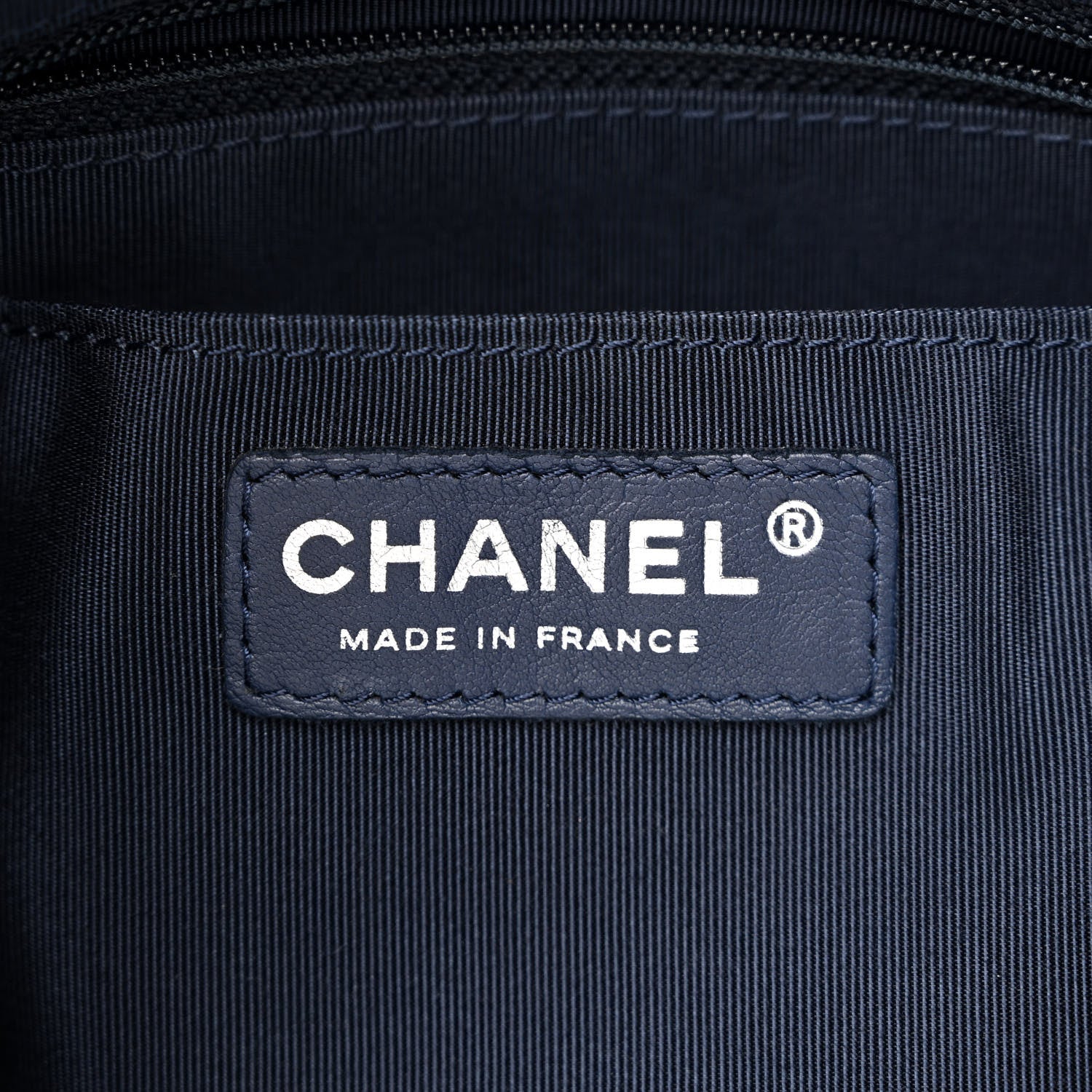Chanel Deerskin Chevron Medium CC Chain Bucket Drawstring Bag Navy Blue 5 of 9