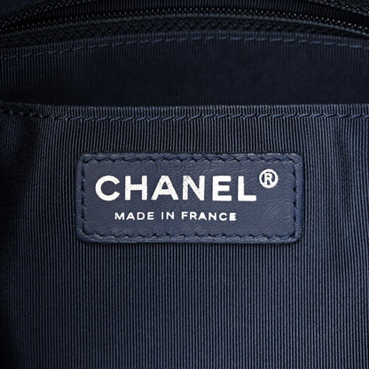 Chanel Deerskin Chevron Medium CC Chain Bucket Drawstring Bag Navy Blue 5 of 9