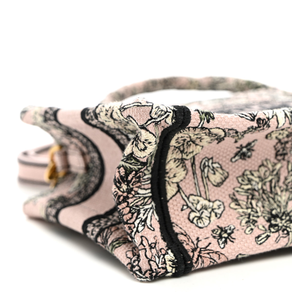 Canvas Embroidered Mini Book Tote With Strap Pink Multicolor