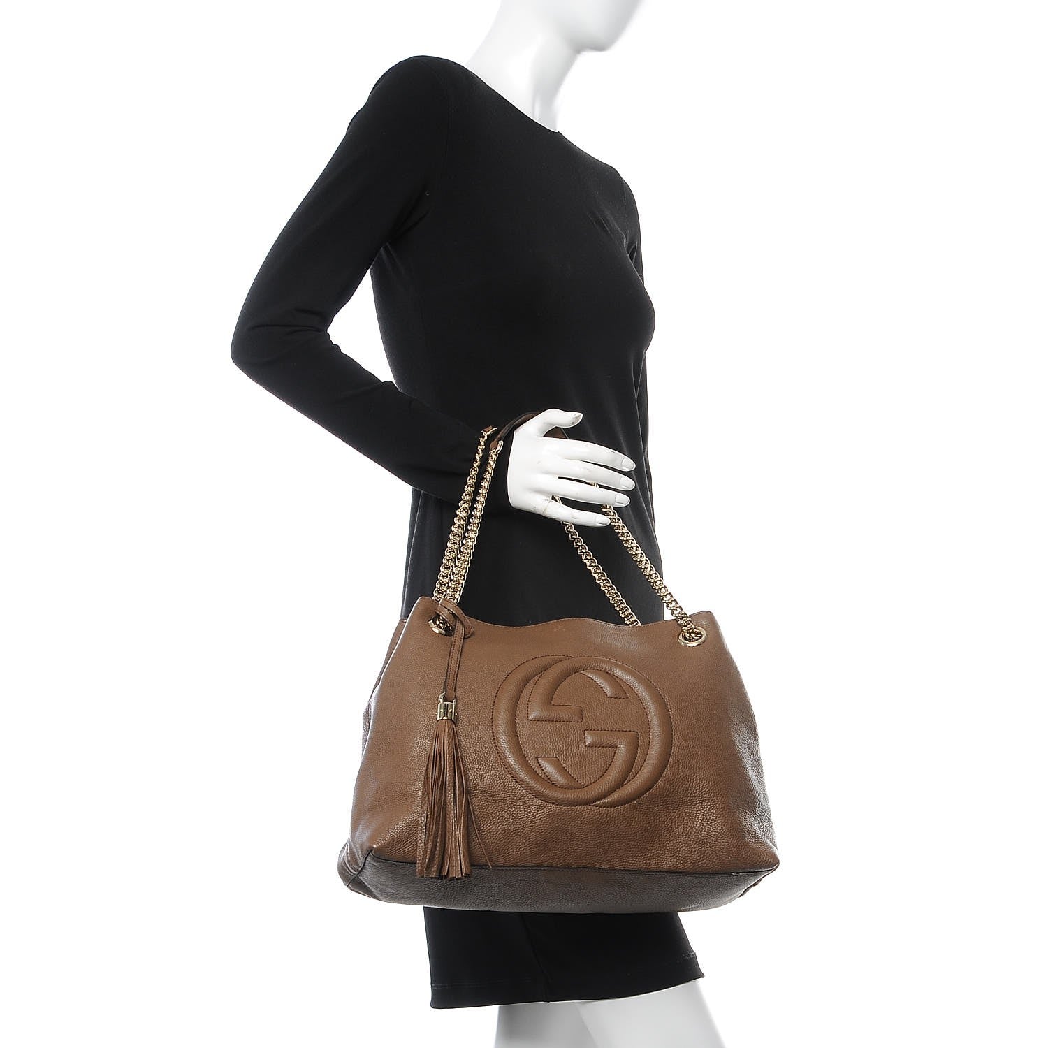 Gucci Pebbled Calfskin Medium Soho Chain Shoulder Bag Maple Brown 2 of 10