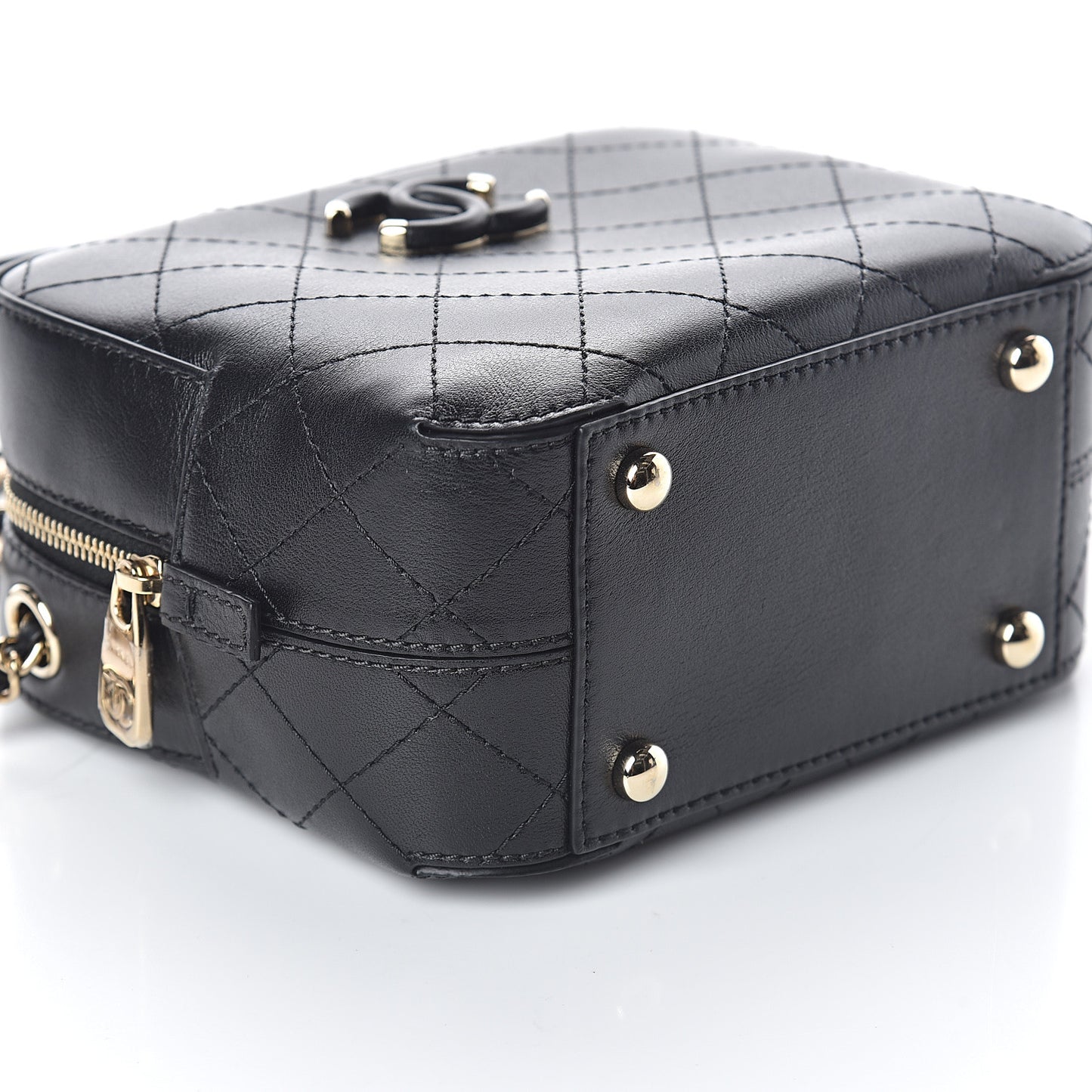 Calfskin Stitched Enamel CC Camera Case Bag Black