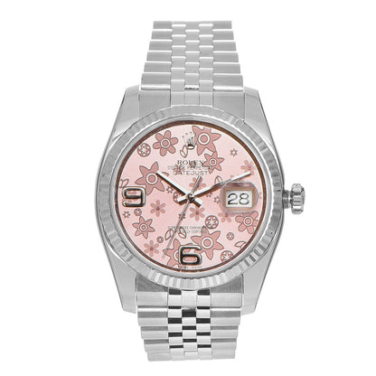Rolex Stainless Steel 18K White Gold 36mm Oyster Perpetual Datejust Watch Pink Flowers 116234 1 of 8
