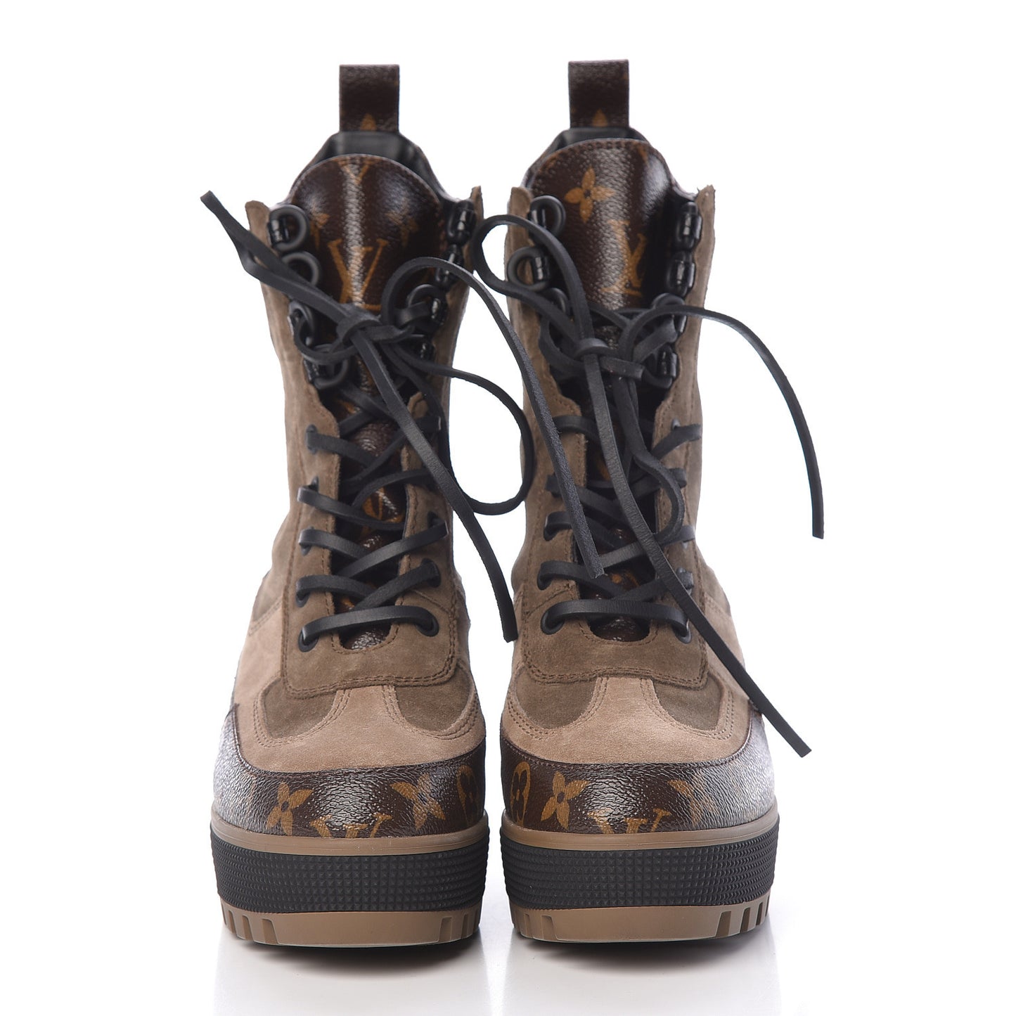 Suede Calfskin Monogram Laureate Platform Desert Boots 36 Taupe