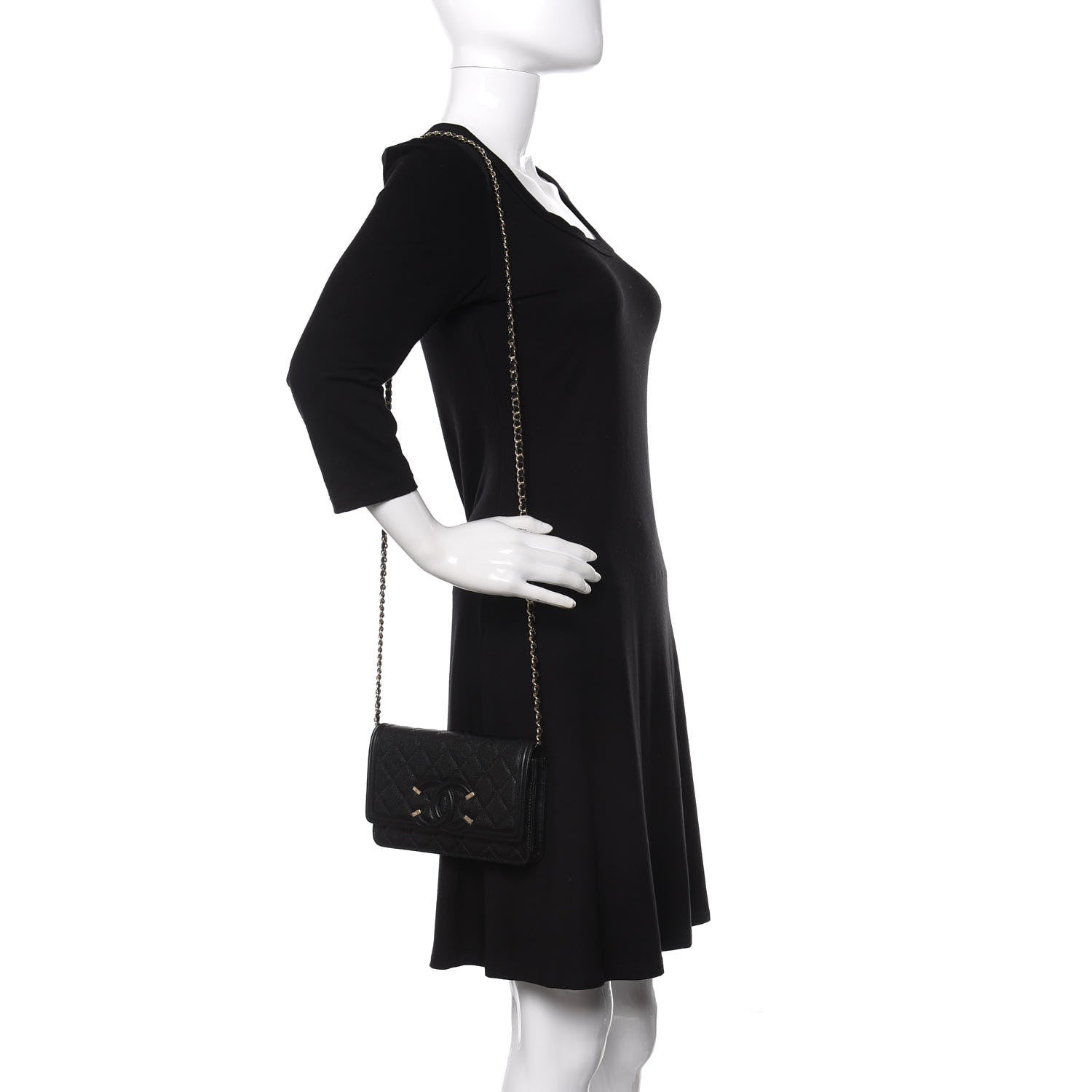 Chanel Caviar Quilted CC Filigree Wallet On Chain WOC Black 2 of 13
