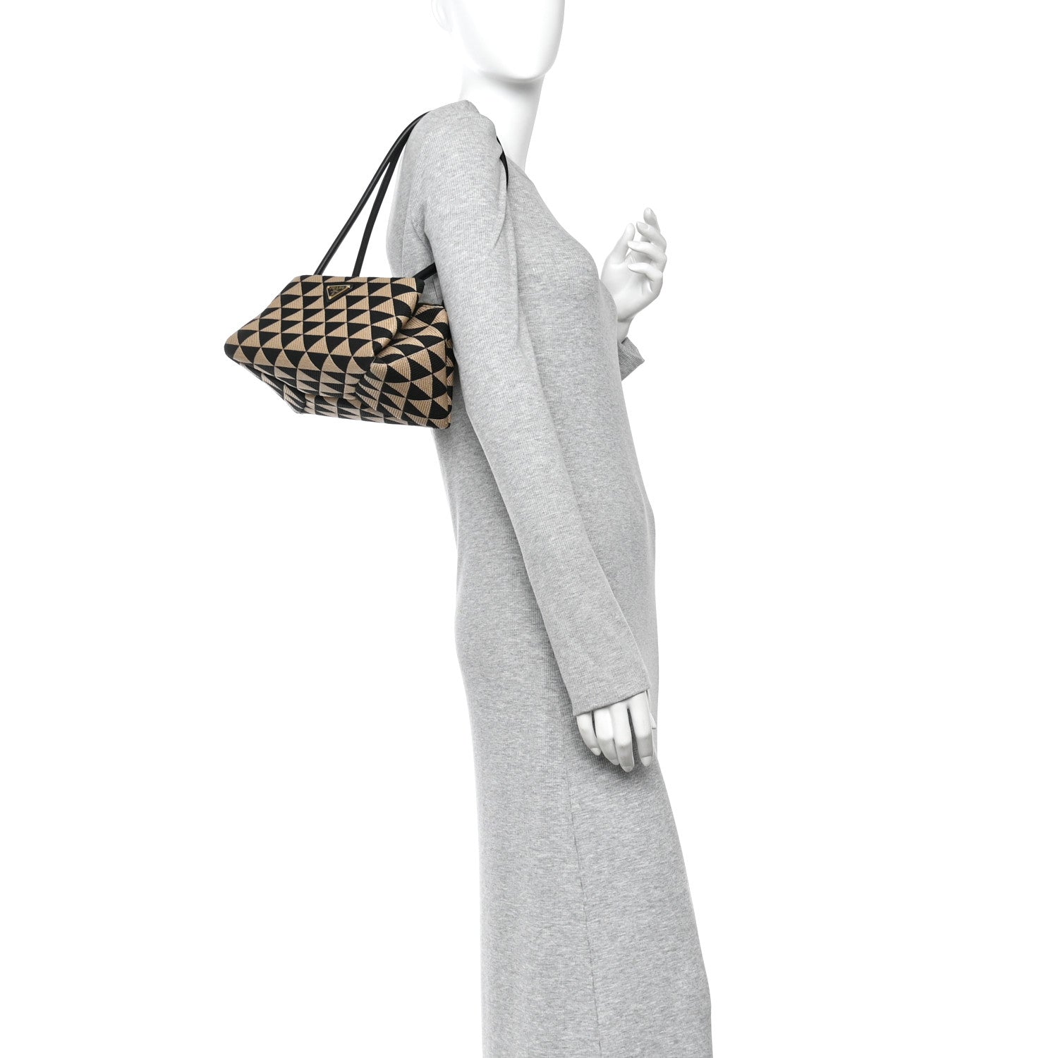Prada Jacquard Triangolo Symbole Embroidered Small Shoulder Bag Black Corda 2 of 12
