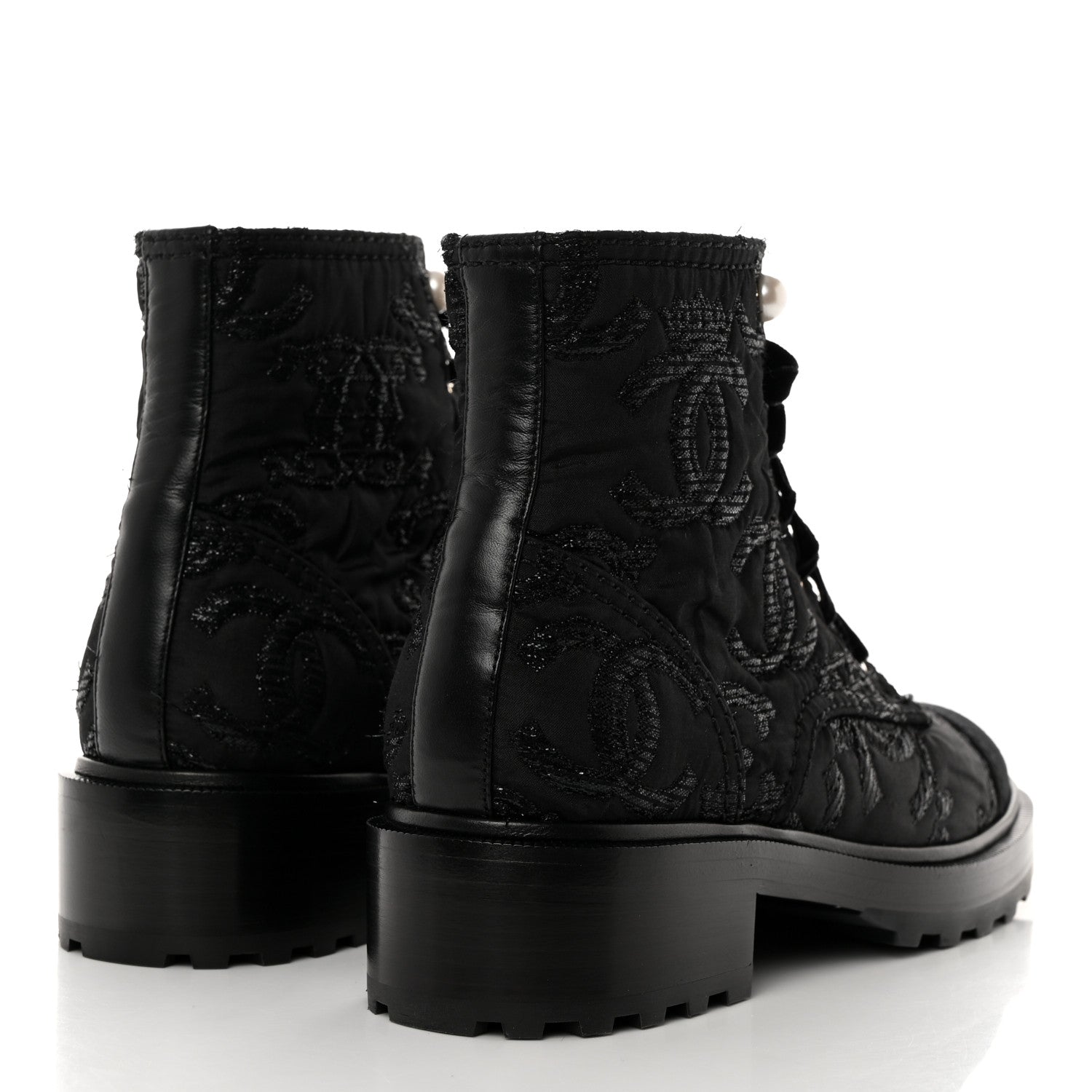 Chanel Tweed Grosgrain CC Combat Short Boots 38.5 Black 4 of 9