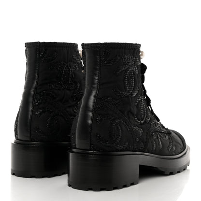 Chanel Tweed Grosgrain CC Combat Short Boots 38.5 Black 4 of 9