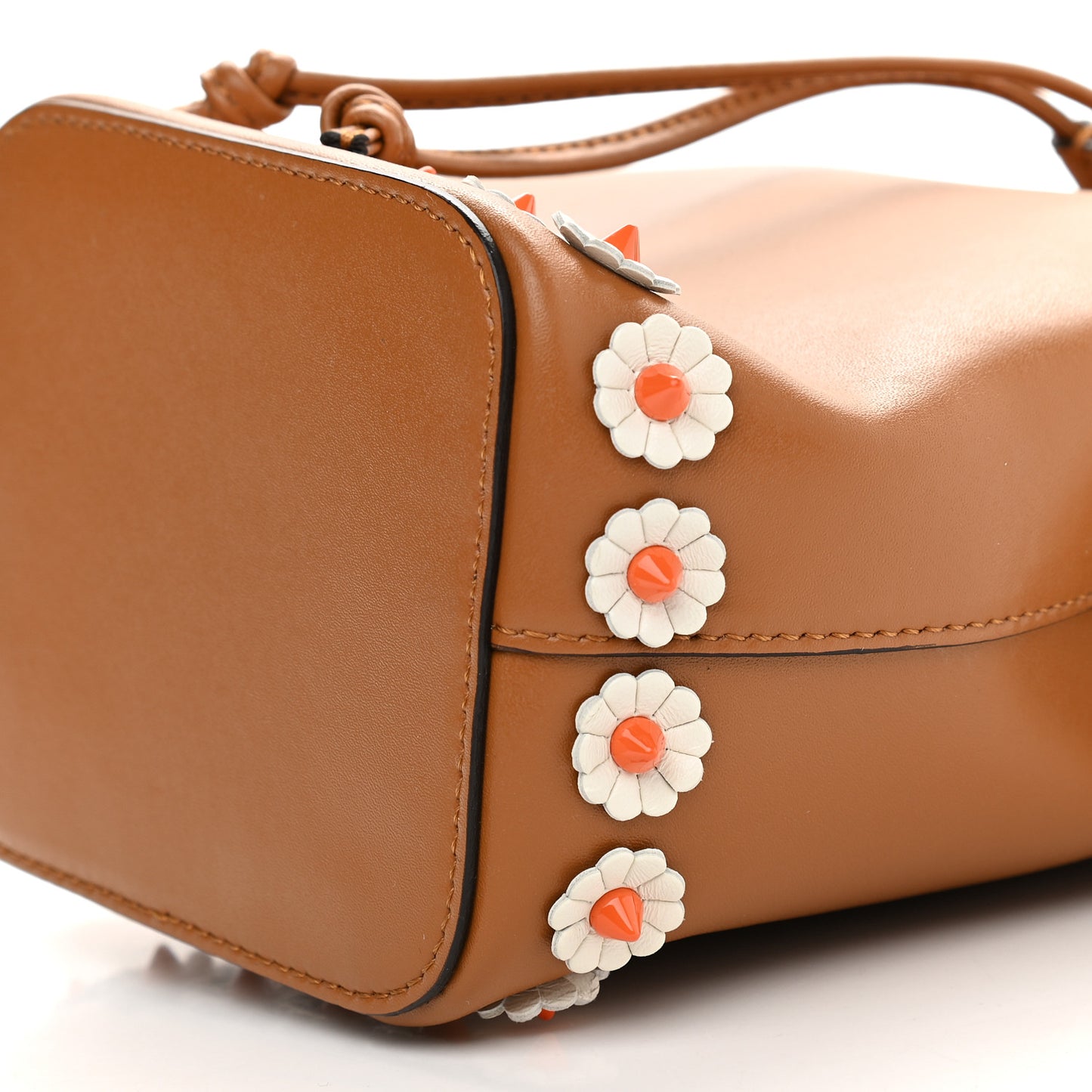 Vitello Liberty F is Fendi Floral Embellished Mini Mon Tresor Bucket Bag Caramello