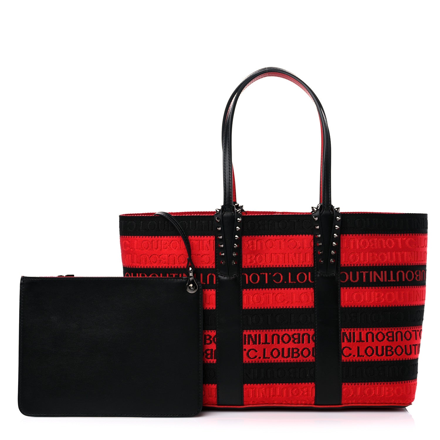 Christian Louboutin Canvas Spikes East West Cabata Tote Red Black 1 of 15
