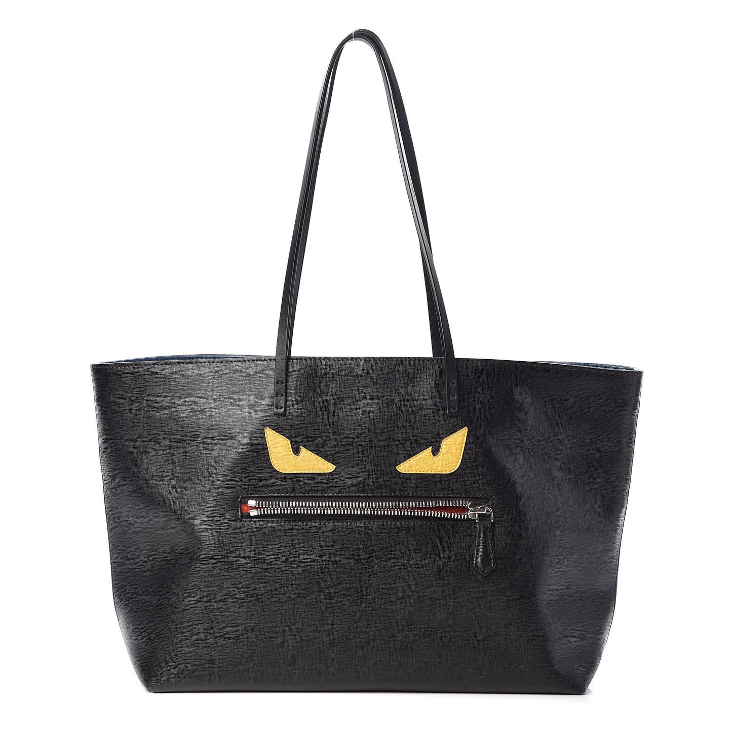 Vitello Elite Cuoio Monster Buggies Medium Roll Tote Black Multicolor Blue Cobalto