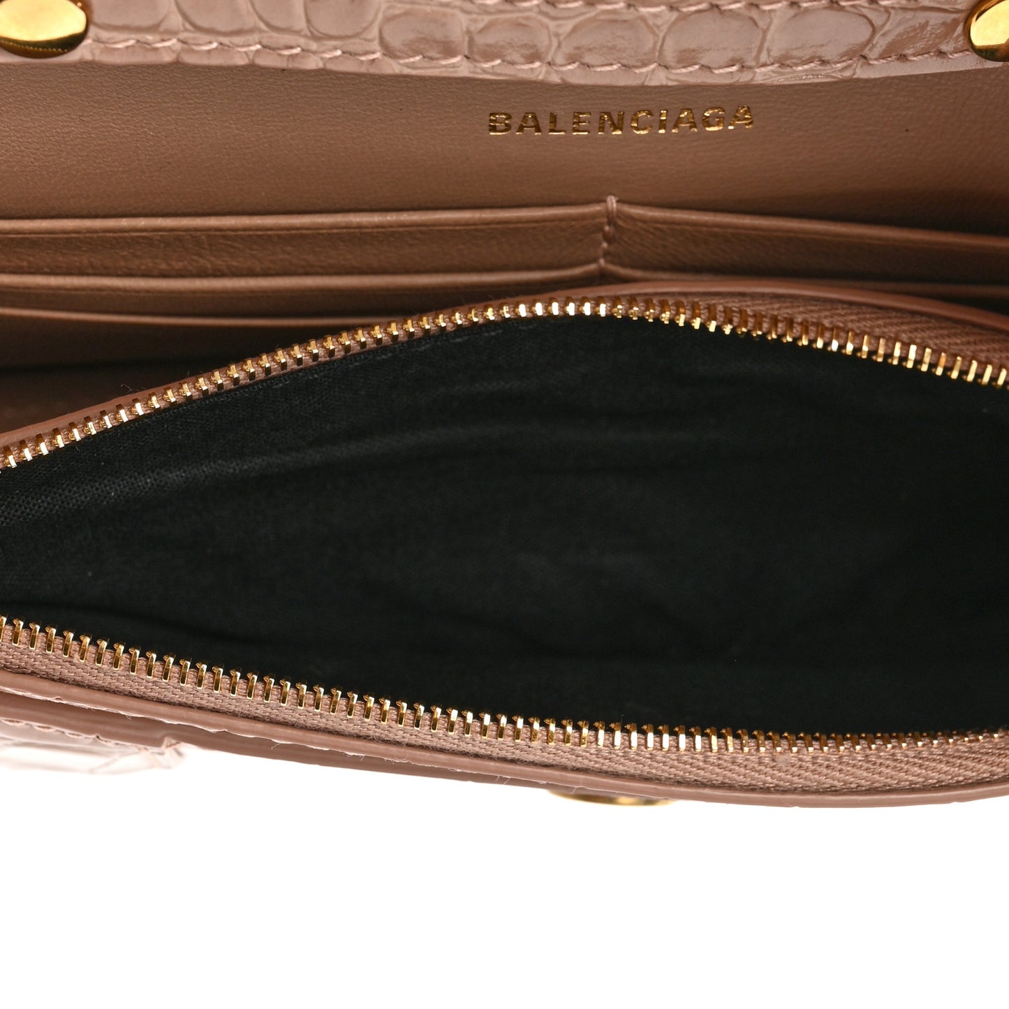 Shiny Calfskin Crocodile Embossed Hourglass Chain Bag Nude Beige