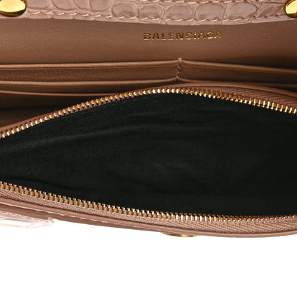 Balenciaga Shiny Calfskin Crocodile Embossed Hourglass Chain Bag Nude Beige 6 of 13
