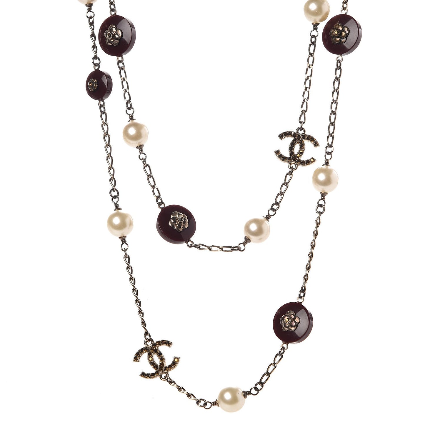 Pearl Crystal Bead CC Long Necklace Multicolor