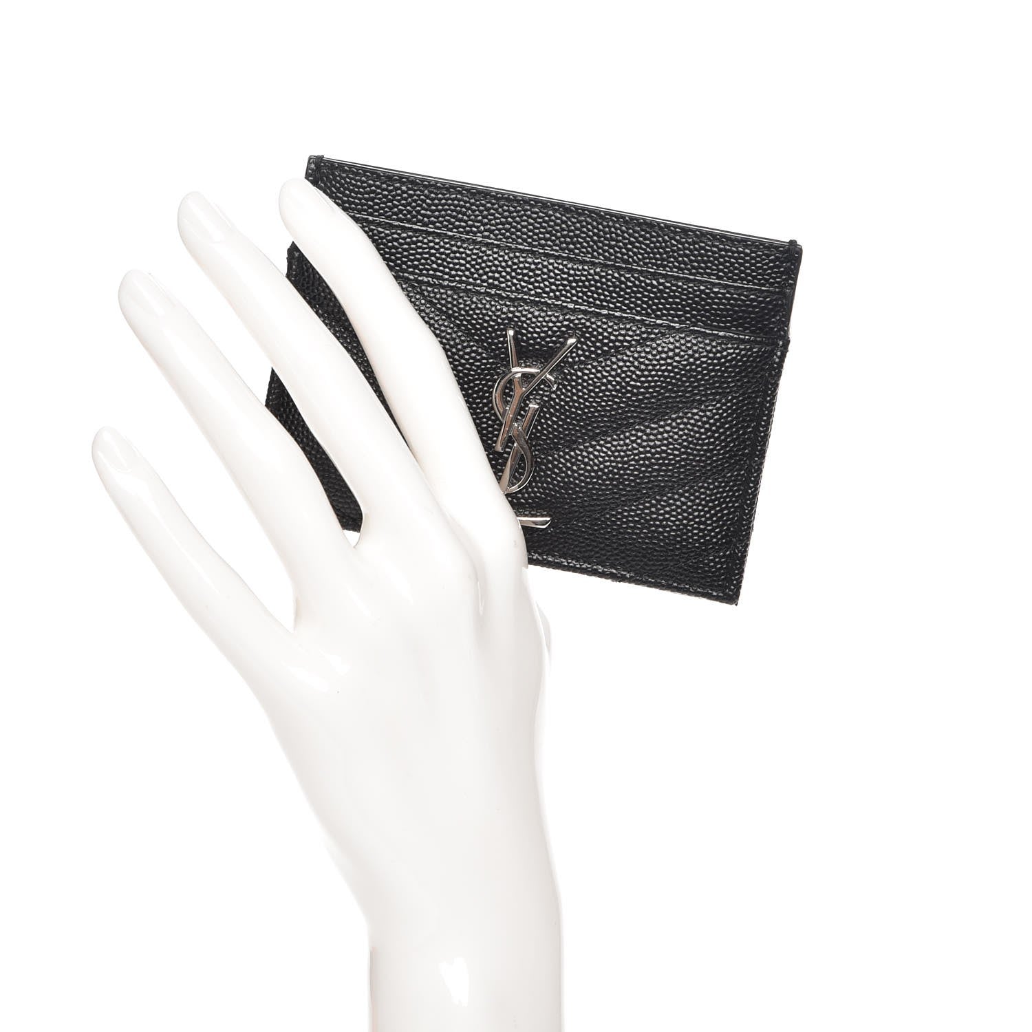 Saint Laurent Grain De Poudre Matelasse Chevron Monogram Credit Card Case Black 2 of 9
