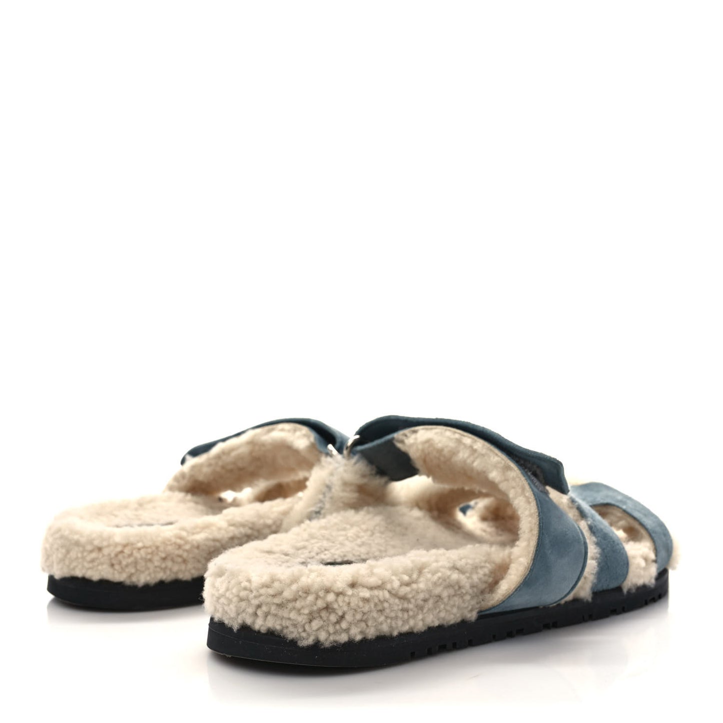Suede Goatskin Woolskin Womens Chypre Sandals 37.5 Bleu Pinede Ecru