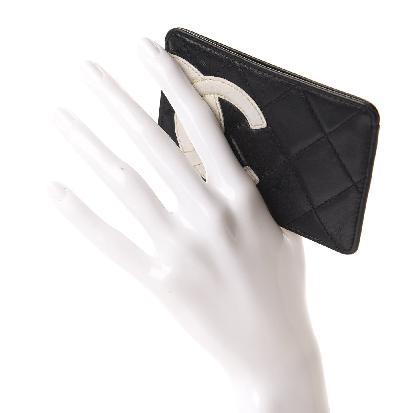 Calfskin Quilted Cambon Card Holder Black White