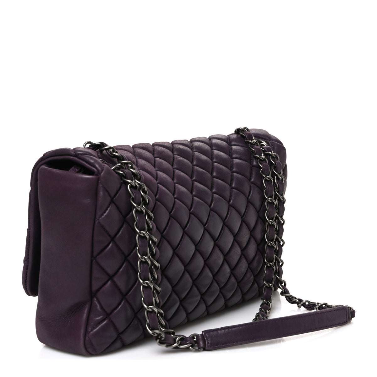 Iridescent Calfskin Small New Bubble Flap Plum