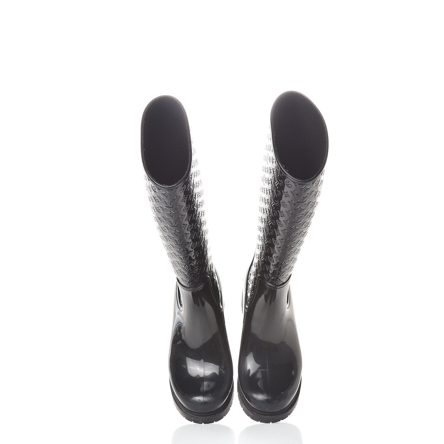 Rubber Embossed Monogram Splash Rain Boots 37 Black