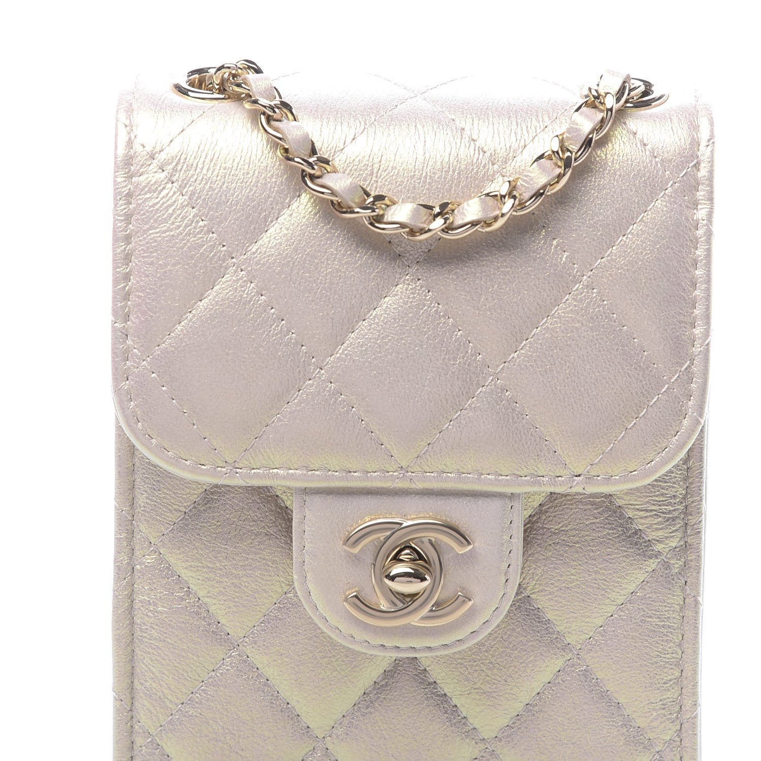 Chanel Iridescent Lambskin Quilted CC Phone Holder Ivory 11 of 12