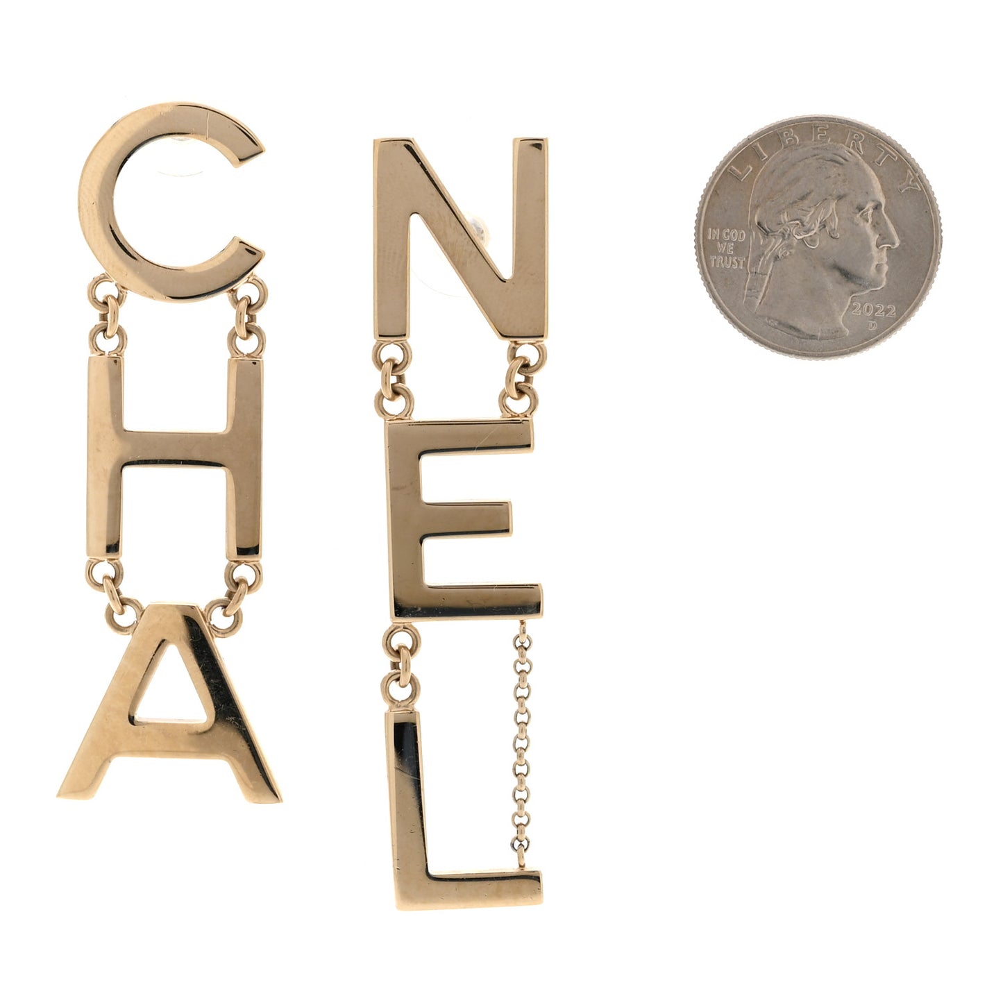 Metal Cha-Nel Logo Drop Earrings Gold