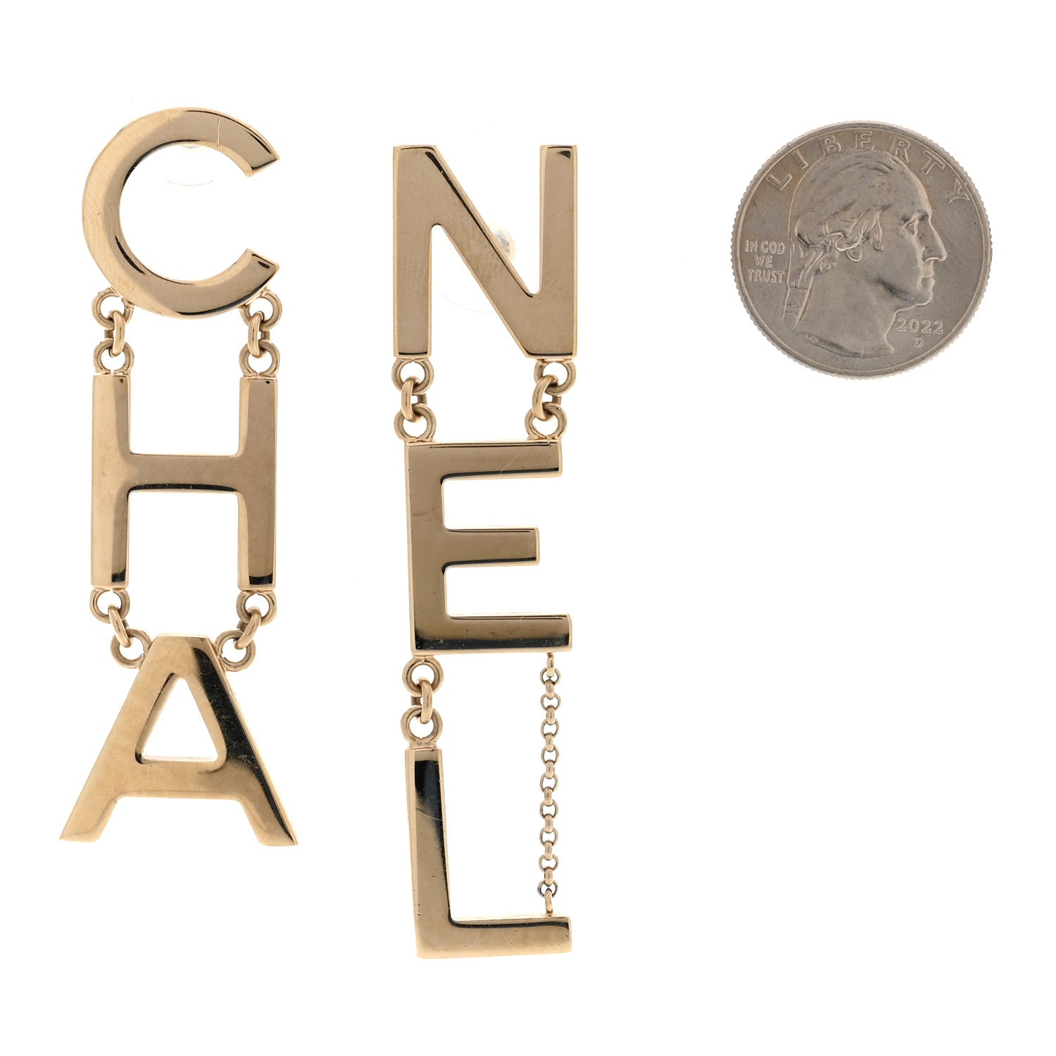 Chanel Metal Cha-Nel Logo Drop Earrings Gold 2 of 5