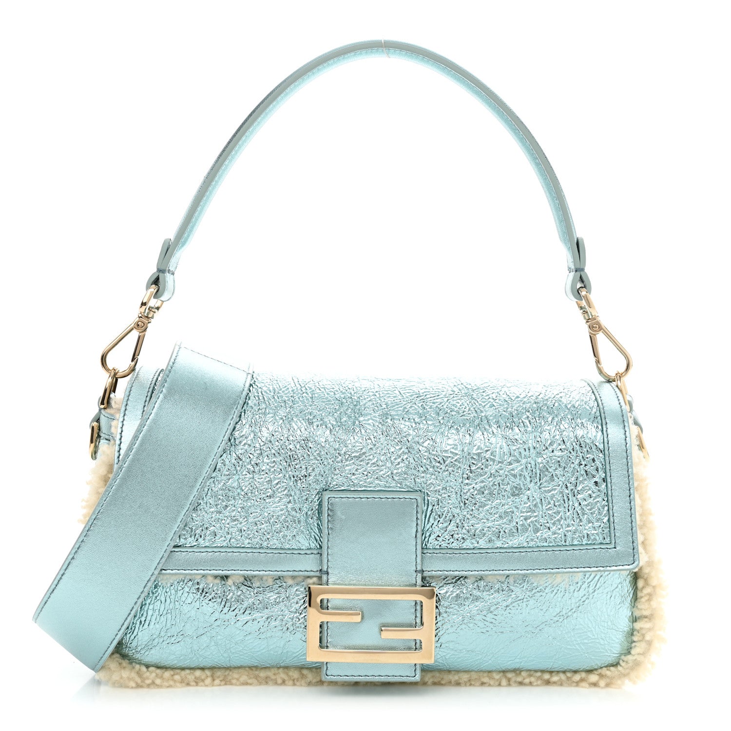 Fendi Metallic Lambskin Sheepskin Fur Re-Edition 2005-2006 Baguette Light Blue 1 of 12