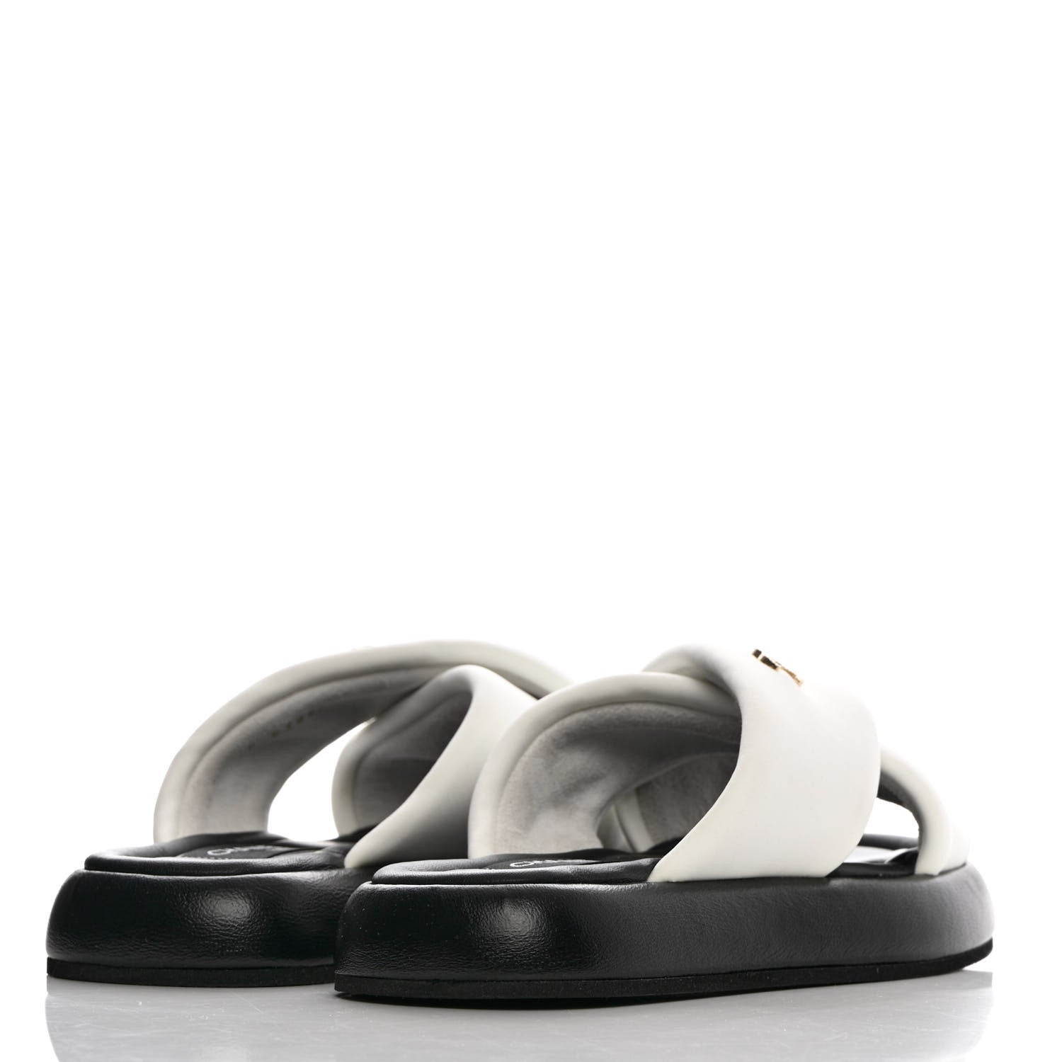 Chanel Lambskin Padded CC Sandals 37 White Black 4 of 12