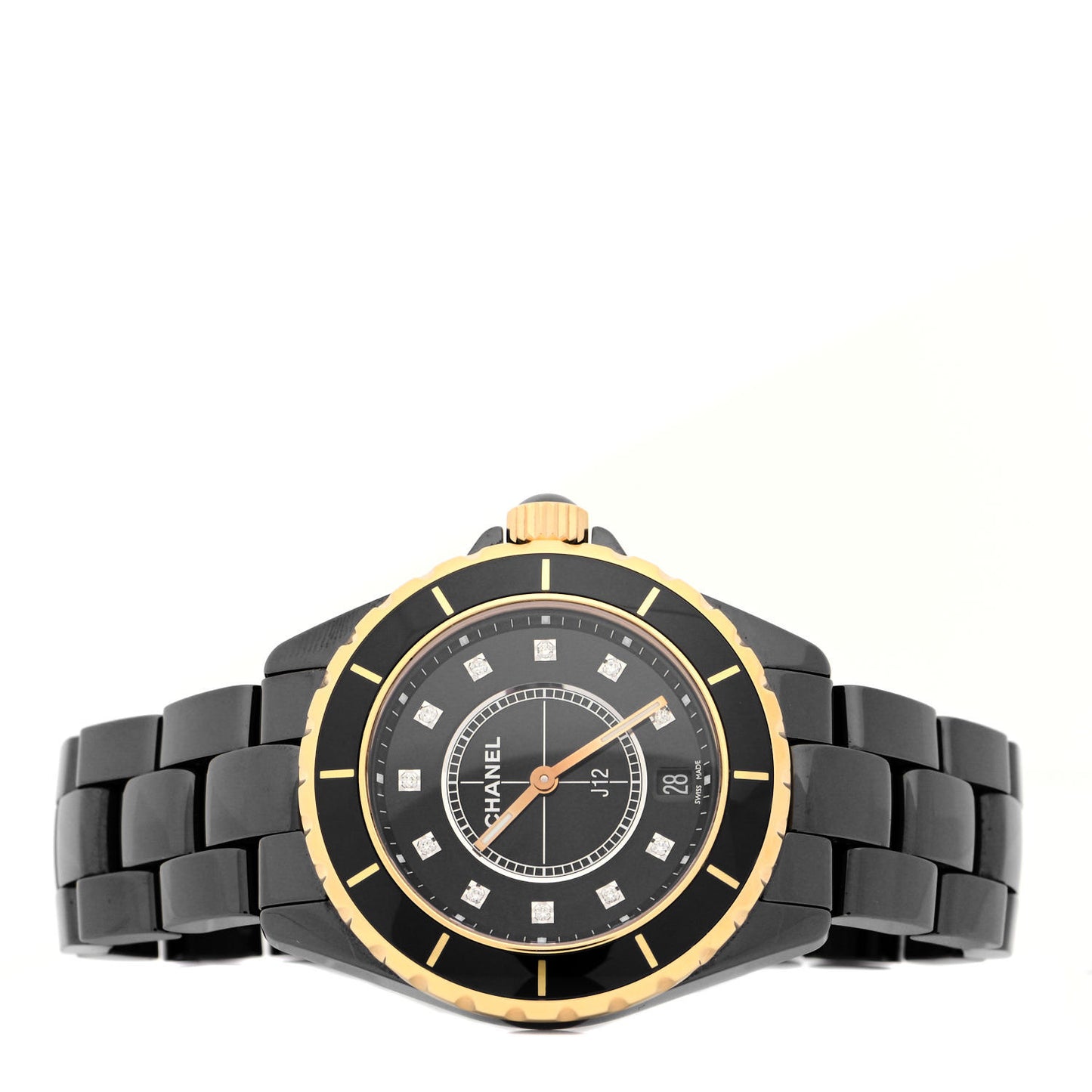Stainless Steel 18K Yellow Gold Ceramic Diamond 38mm J12 Quartz Watch Black