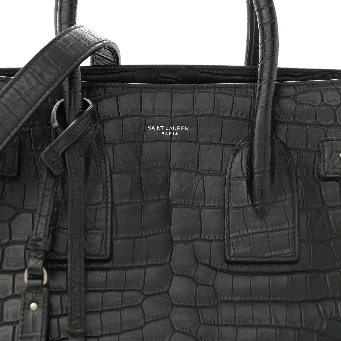 Calfskin Crocodile Embossed Large Souple Sac De Jour Black
