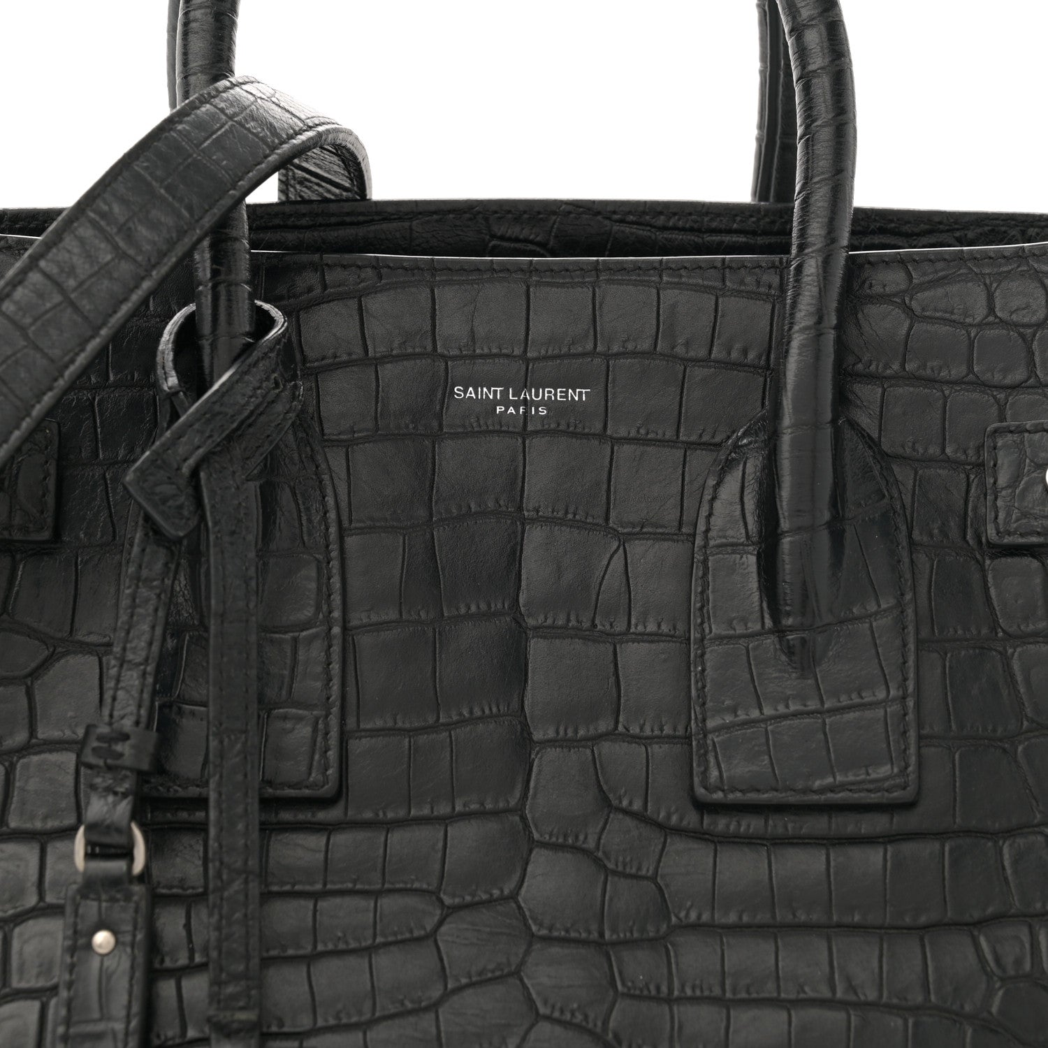 Saint Laurent Calfskin Crocodile Embossed Large Souple Sac De Jour Black 8 of 13
