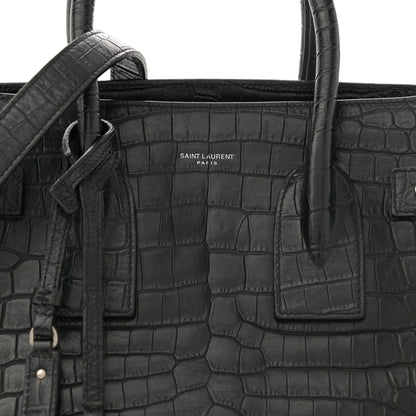 Saint Laurent Calfskin Crocodile Embossed Large Souple Sac De Jour Black 8 of 13