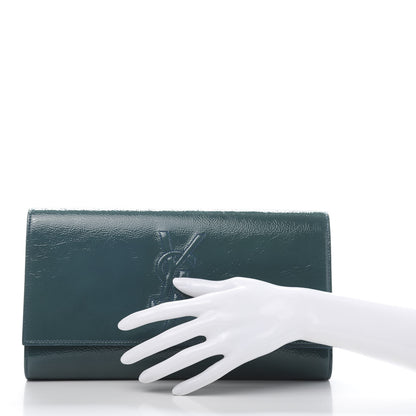 Saint Laurent Textured Patent Monogram Large Belle De Jour Clutch Turquoise 2 of 9