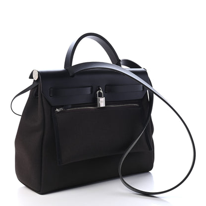 Hermes Military Toile Vache Hunter Herbag Zip Retourne 31 PM Black Ebene 2 of 8