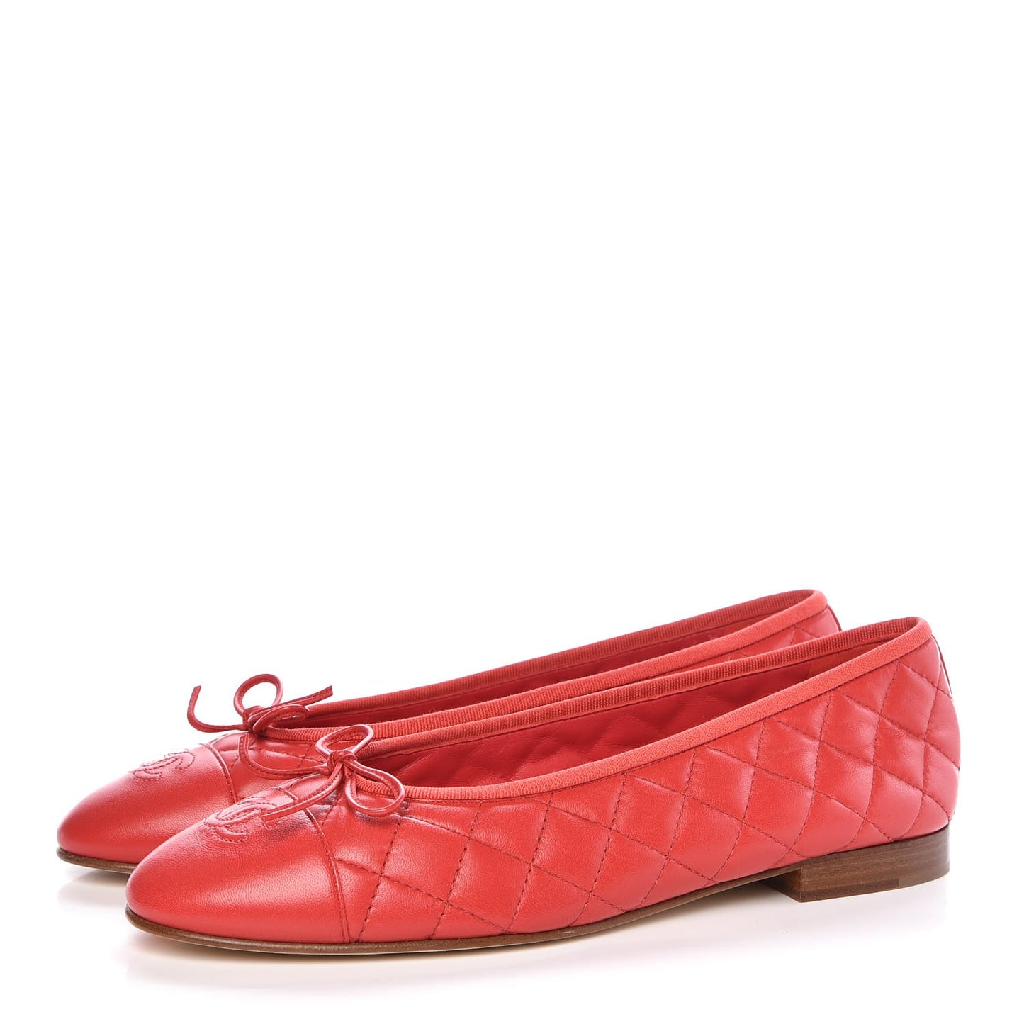 Lambskin Quilted CC Cap Toe Ballerina Flats 41 Light Red