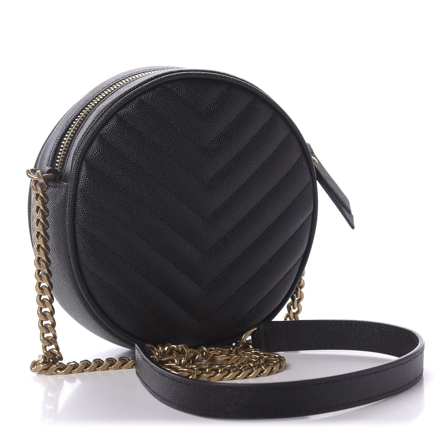 Grain De Poudre Matelasse Chevron Quilted Round Vinyle Camera Bag Black