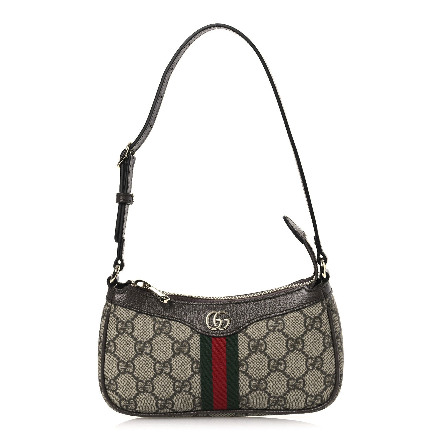 Gucci GG Supreme Monogram Textured Dollar Calfskin Web Mini Ophidia Shoulder Bag Beige Ebony New Acero 1 of 12