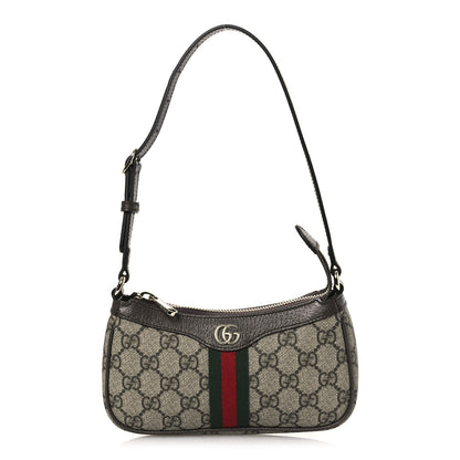 Gucci GG Supreme Monogram Textured Dollar Calfskin Web Mini Ophidia Shoulder Bag Beige Ebony New Acero 1 of 12
