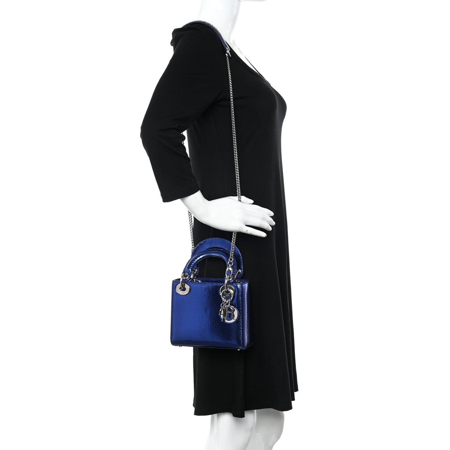 Christian Dior Metallic Lizard Mini Lady Dior Blue 2 of 10